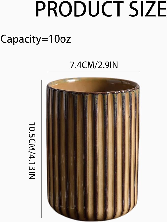 Vinitage Ceramic Mug, Japanese Tea Cup 10oz Striped Cup No Handle Drinking Cup
