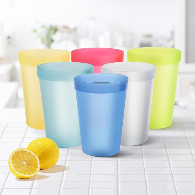 Blwan 8-Pack Small 8.5oz Plastic Cups, BPA-Free Reusable Juice Cups, Microwave