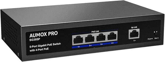 5 Port Gigabit PoE Switch, AUMOX PRO SG305P 4 Port PoE Gigabit Ethernet