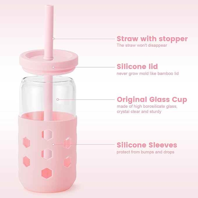 Mrsdry 16 oz Glass Cups with Lids and Straws