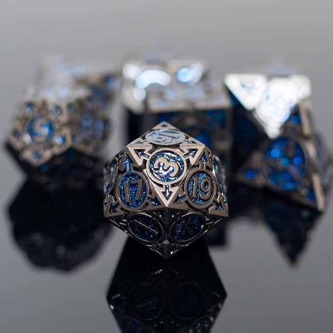 Blue Black Nickel Finish Heavy Metal DND Dice Set