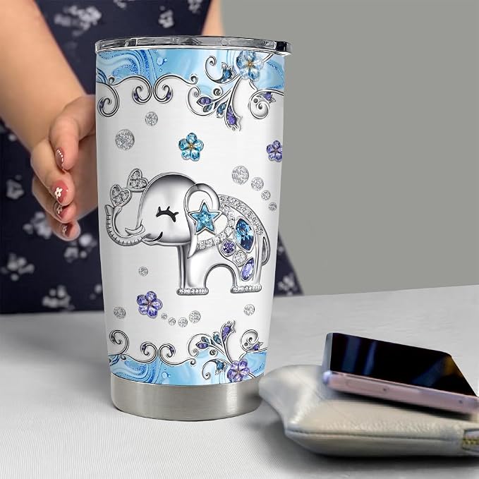 SANDJEST Elephant Tumbler 20oz Jewelry Drawings Stainless Steel Insulated