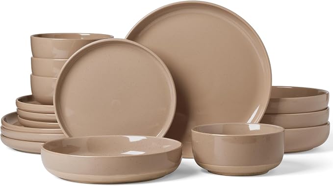 Famiware Milkyway 16-Piece Stoneware Plates and Bowls, Cinnamon Brown |