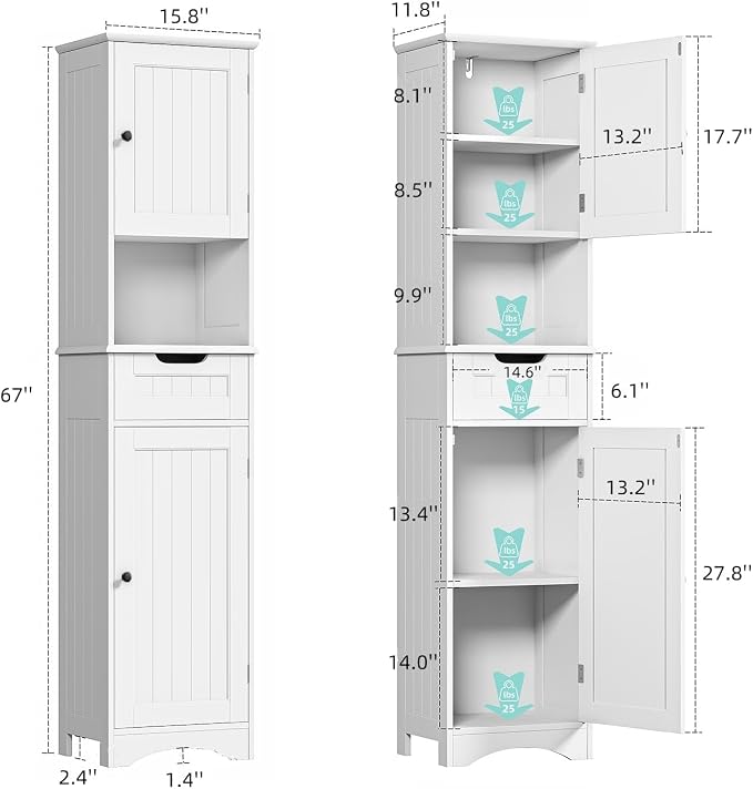 67" H Tall Bathroom Storage Cabinet