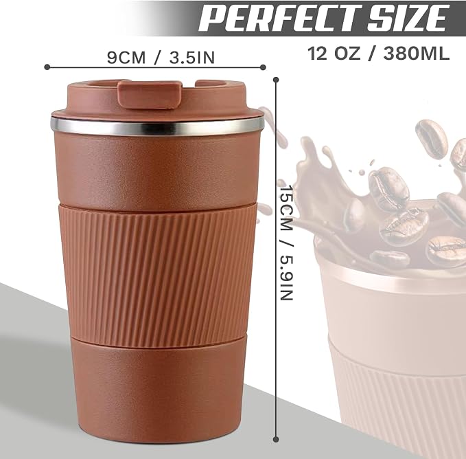Vacuum Insulated Stainless Steel Travel Coffee Mug, Leak Proof Cup