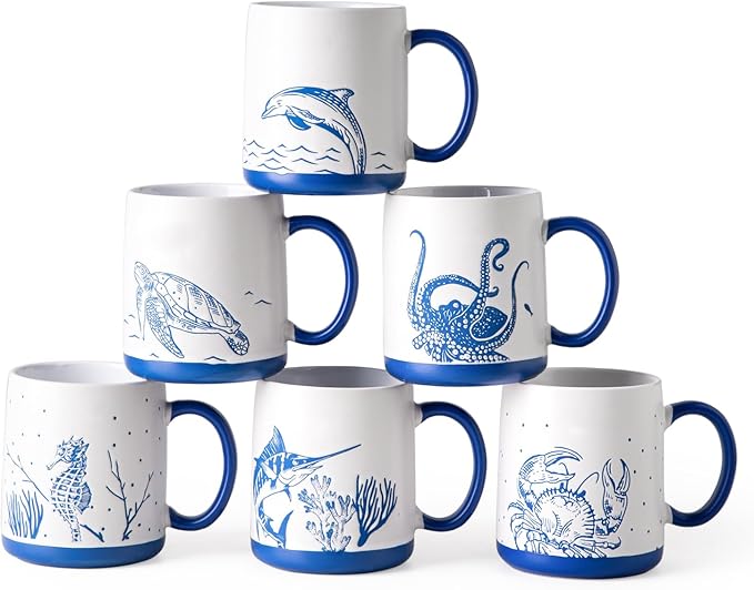 AmorArc Large Coffee Mugs Set of 6, 18oz Ceramic Coffee Cups