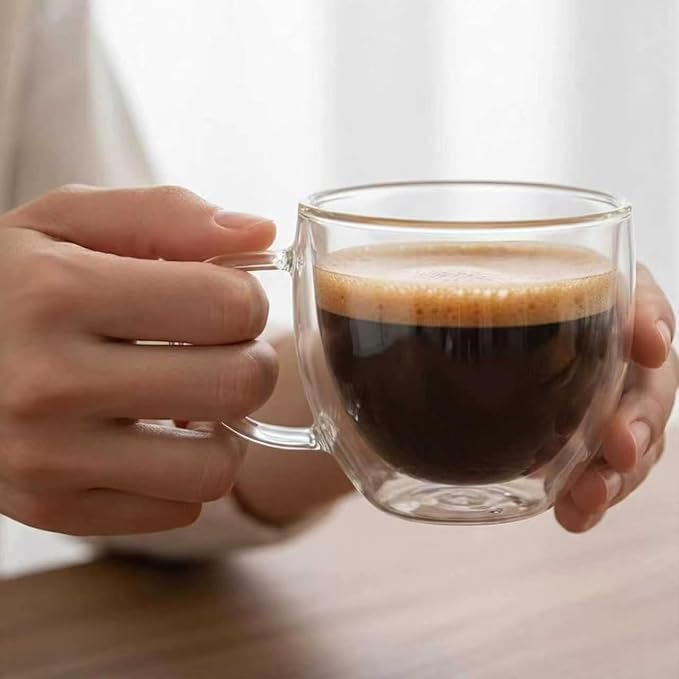 Espresso Cups Set Of 2, Double Walled Glass Coffee Mugs