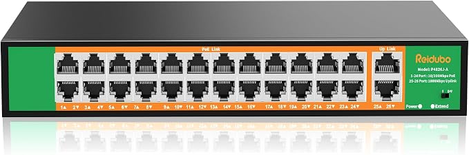 24 Port PoE Switch with 2 Gigabit Ethernet Uplink Port, Support IEEE802.3af/at