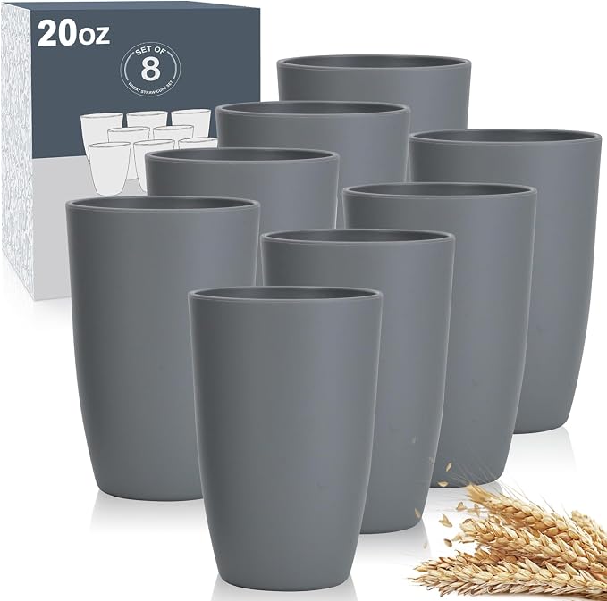 Wrova Wheat Straw Cups 8 PCS Good Alternative to Plastic Reusable Cups 20 oz