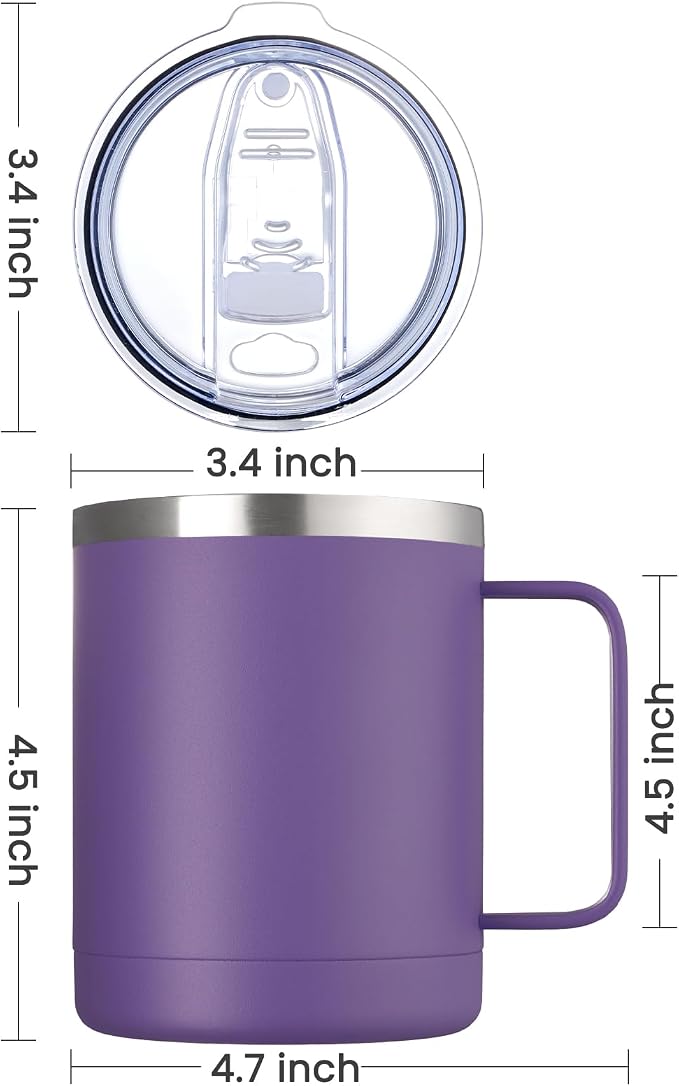MEWAY 12oz Coffee Mug With Handle 2 Pack Bulk, Stainless Steel Insulated Travel