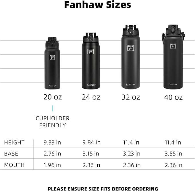 Fanhaw 32 oz Insulated Stainless Steel Water Bottle