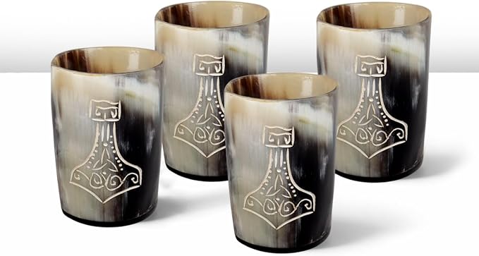 Handicrafts Home Viking Horn Shot Glasses Set of 4, Handmade Natural Ox Horn