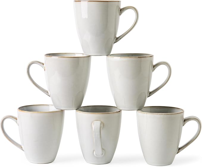 MONITO 17oz Ceramic Coffee Mugs Set of 6, Vintage White Mugs