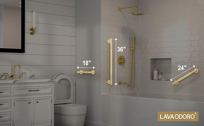 Gold Shower Grab Bars, 3 Pack Stainless Steel Bathroom Safety Grab