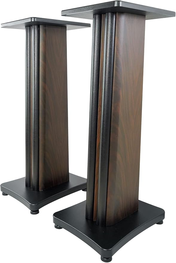 Rockville SS28D Premium 28" Dark Wood Speaker Stands, Solid MDF, Dual Top Plates