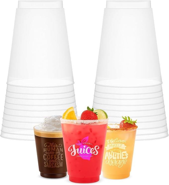 Concession Essentials – 16oz Frost Flex Plastic Cups – Shatterproof Reusable