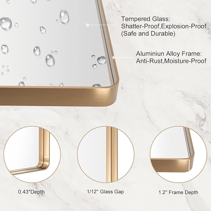 48”X36” Gold Bathroom Mirror