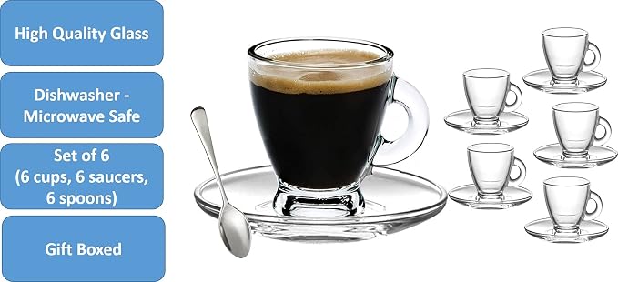 BOHEM'S Espresso Cups, 3.2 oz Small Demitasse Clear Glass Espresso Drinkware