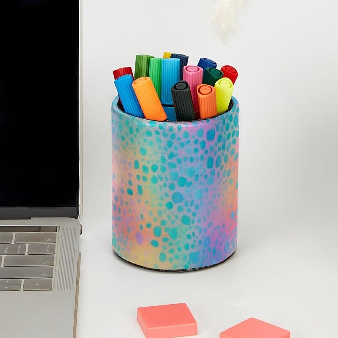 Leather Pen Holder for Desk, Leopard Print Pencil Cup Pen Organizer Makeup