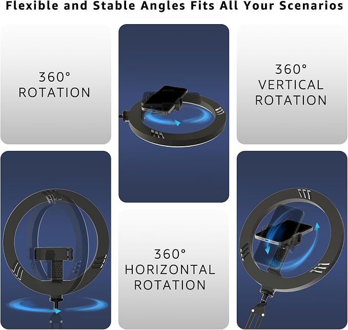 10" LED Ring Light with Overhead Phone Stand, CRI≥95 1200lm Dimmable Lighting
