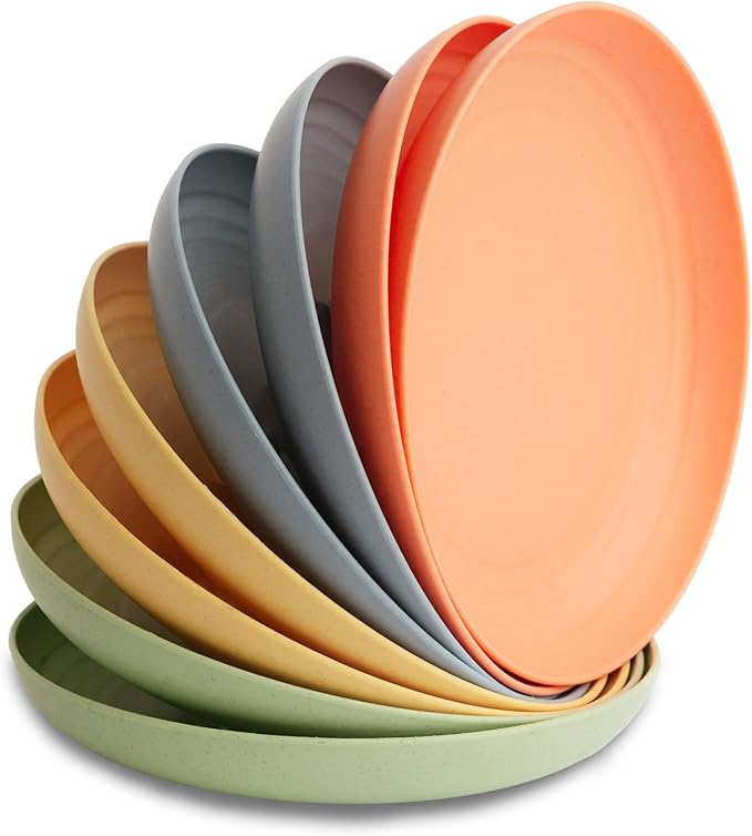 8-Pack Reusable Wheat Straw Plates Set