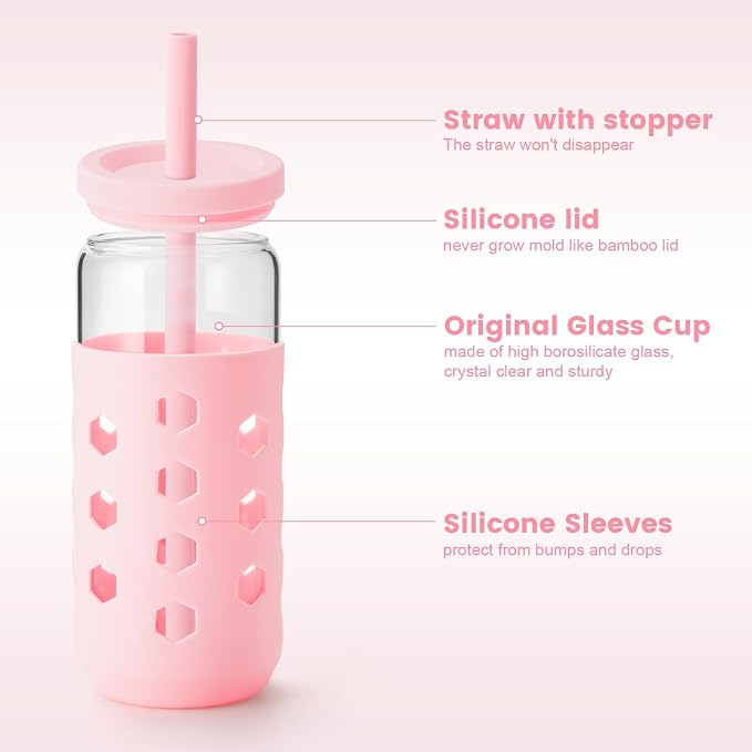 Mrsdry 20 oz Glass Cups with Lids and Straws