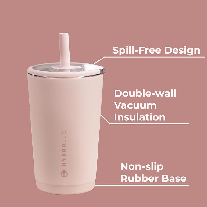 HydroJug Everyday Tumbler 14 oz, Ceramic-Lined Straw Cup, Dusty Rose