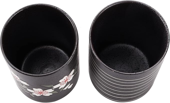 Hedume Set of 2 Japanese Tea Cups, 10oz Ceramic Teacup Mug, Japanese Cherry