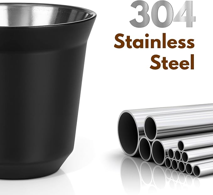 RECAPS 80ml Stainless Steel Espresso Cups Set | 2 Pack Double Wall 304