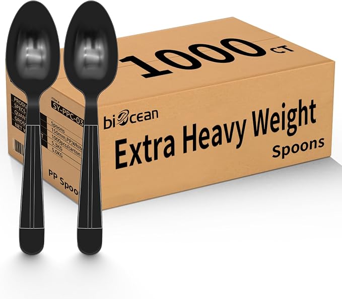 1000 Count Disposable Plastic Spoons Heavy Duty Plastic Spoons Bulk Black Heavy