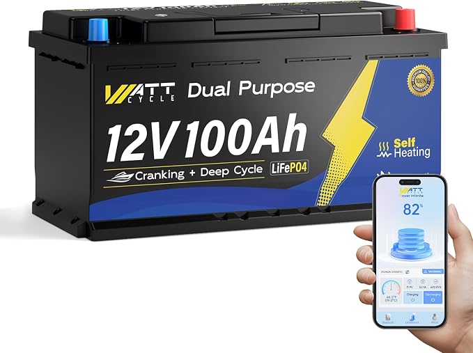 12V 100Ah Marine Starting LiFePO4 Battery Bluetooth, Lithium Battery