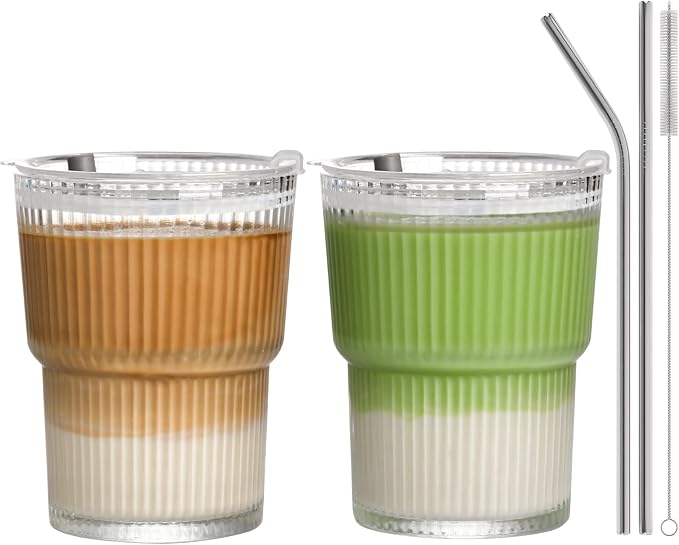 13oz Iced Coffee Cups, Reusable Tumbler Glass to Go Cup