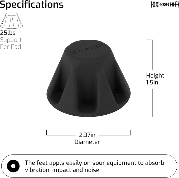 Speaker Isolation Feet – 4-Pack 1.5" Bigfoot Rubber Pads – Non-Adhesive