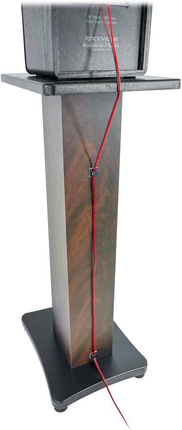 Rockville SS28D Premium 28" Dark Wood Speaker Stands, Solid MDF, Dual Top Plates