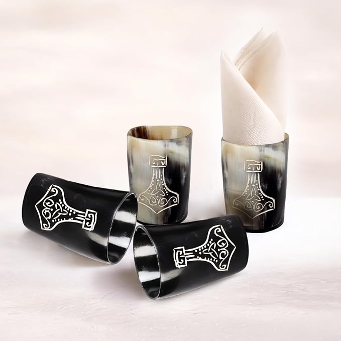 Handicrafts Home Viking Horn Shot Glasses Set of 4, Handmade Natural Ox Horn