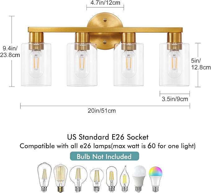 4 Light Gold Bathroom Vanity Light