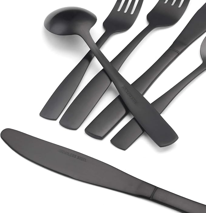Matte Black Silverware Set, Satin Finish 20-Piece Stainless Steel Flatware set