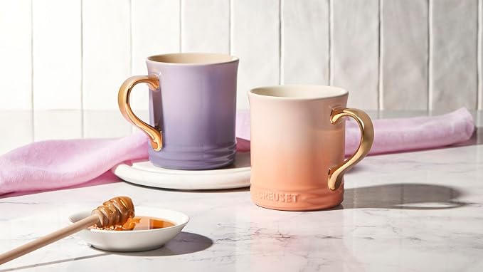 Le Creuset Stoneware Vancouver Mug, 14 oz., Peche/Gold Metallic Handle