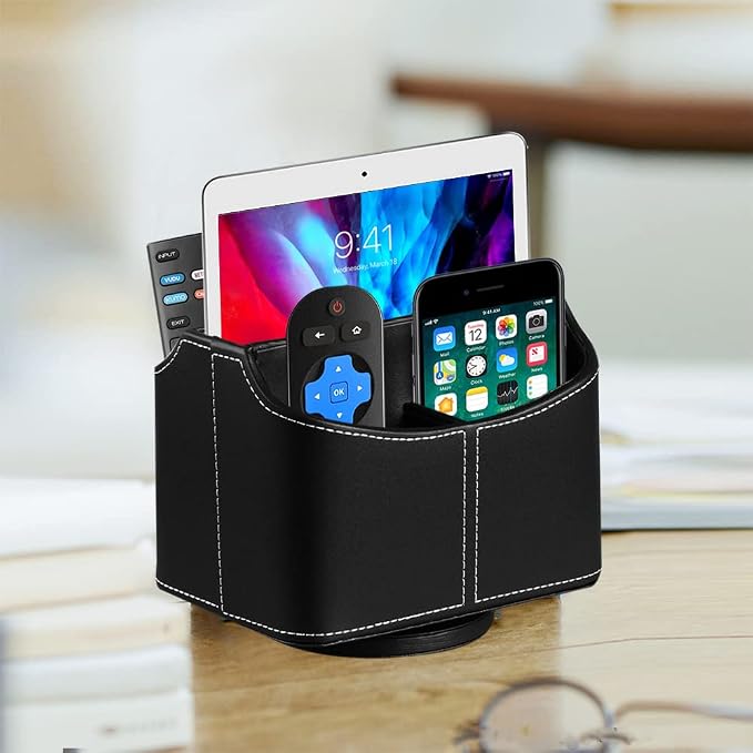 Leather 360° Spinning Remote Control Holder, Pencil Pen Holder