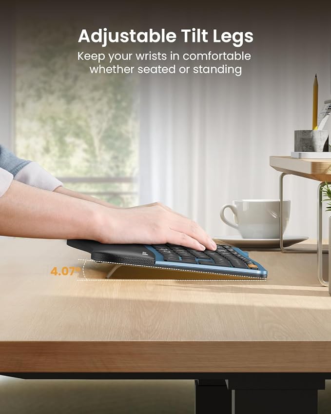 ProtoArc Backlit Bluetooth Ergonomic Keyboard, EK01 Plus Full Size Wireless
