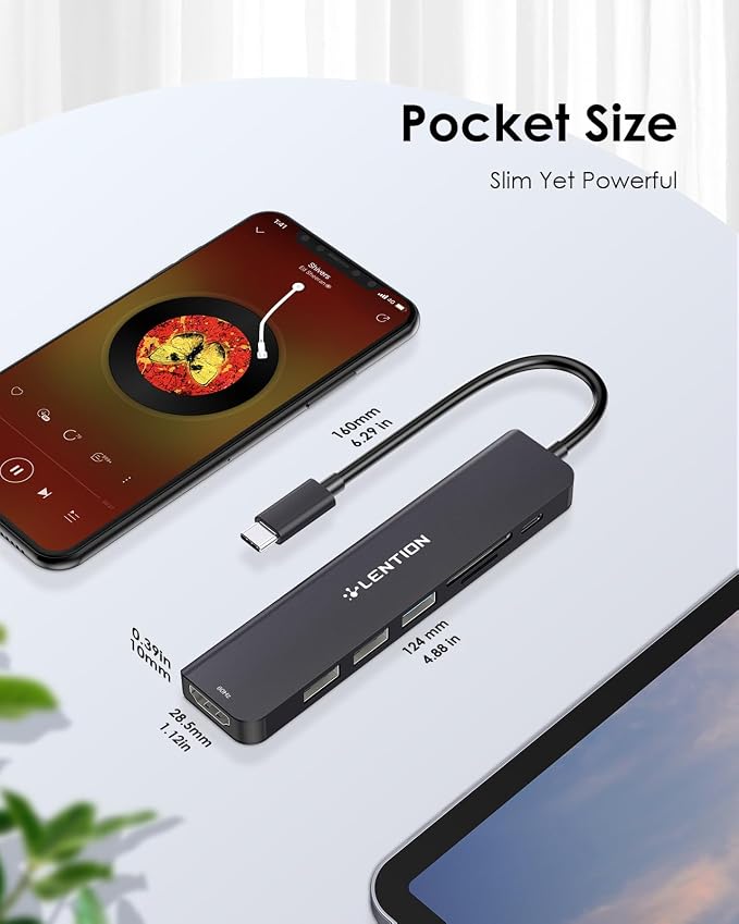 LENTION USB C Hub with 100W Charging, 4K@60Hz HDMI, Dual Card Reader, USB 3.0 &