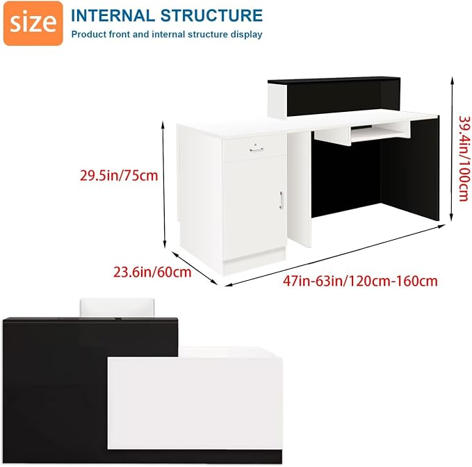 Reception Desk with Counter Modern Checkout Counter with Lockable Drawer