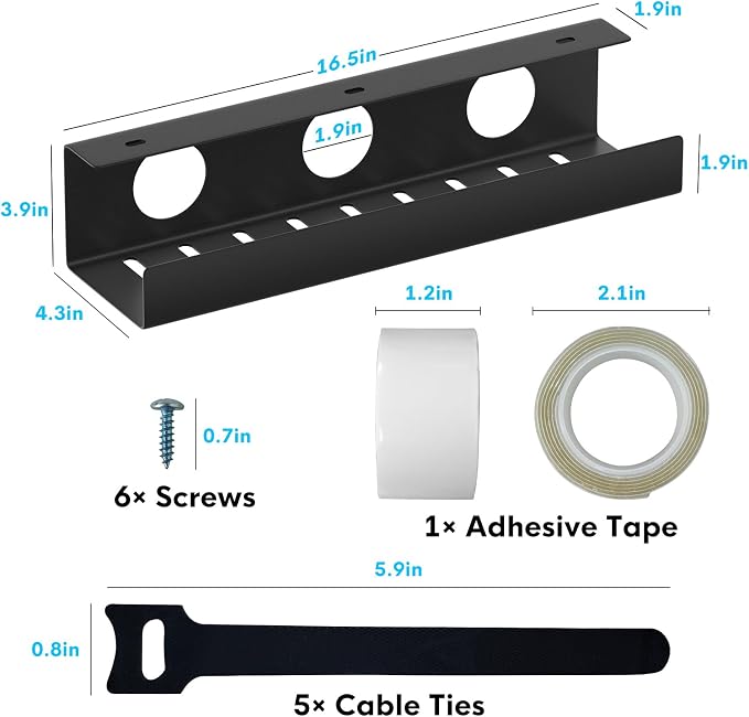 Self-Adhesive Under Desk Cable Management Tray 2 Pcs Steel Under Desk Wires