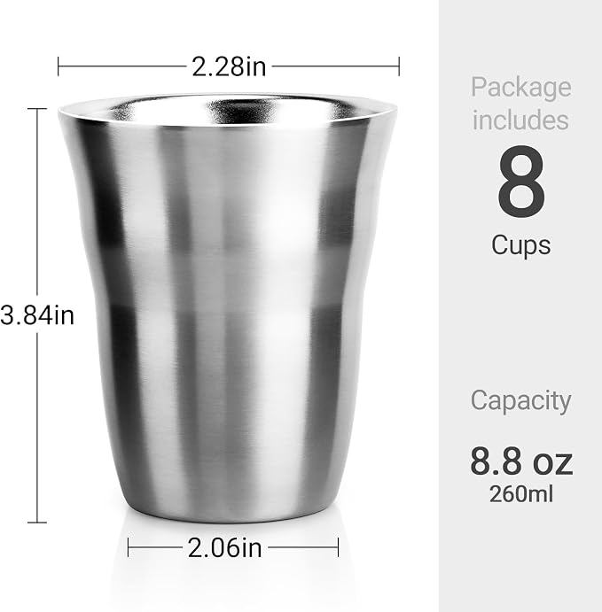 Beasea Stainless Steel Cups 8.8 oz, 8 Pack Small Stainless Steel Tumbler Bulk