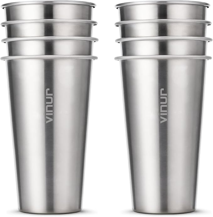 VINUR Stainless Steel Cups-20 oz Stackable Metal Drinking Glasses 8 Pcs | 20 oz