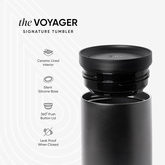 Simple Modern Insulated Travel Coffee Mug 360° Lid | 12oz | Black | Voyager