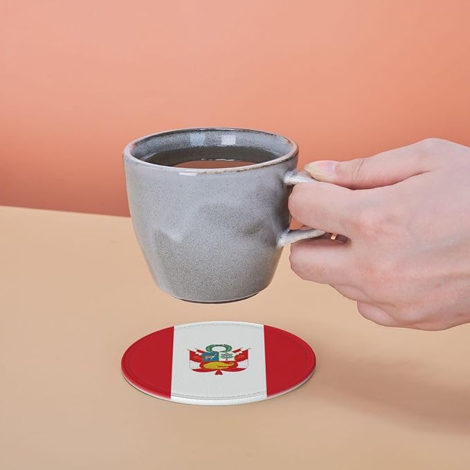 6 Pack Peru Flag Leather Coaster