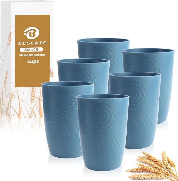 16oz Plastic Drinking Glasses, Wheat Straw Cups Set of 6