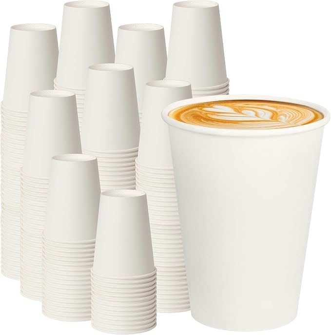 12 oz White Paper Coffee Cups, Disposable Hot Cups