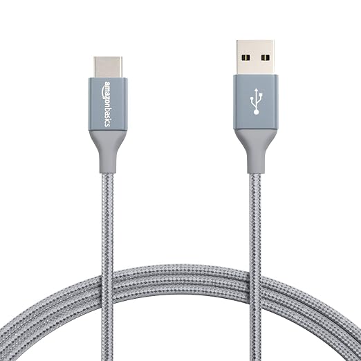 Amazon Basics USB-C to USB-A 2.0 Fast Charger Cable, Nylon Braided Cord